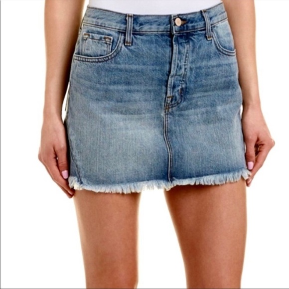 J. Brand Bonny Mini Skirt Distressed Jean Denim Raw Hem Size 27 - Picture 1 of 7